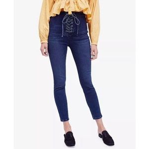 Free People High Rise Lace Up Skinny Jeans